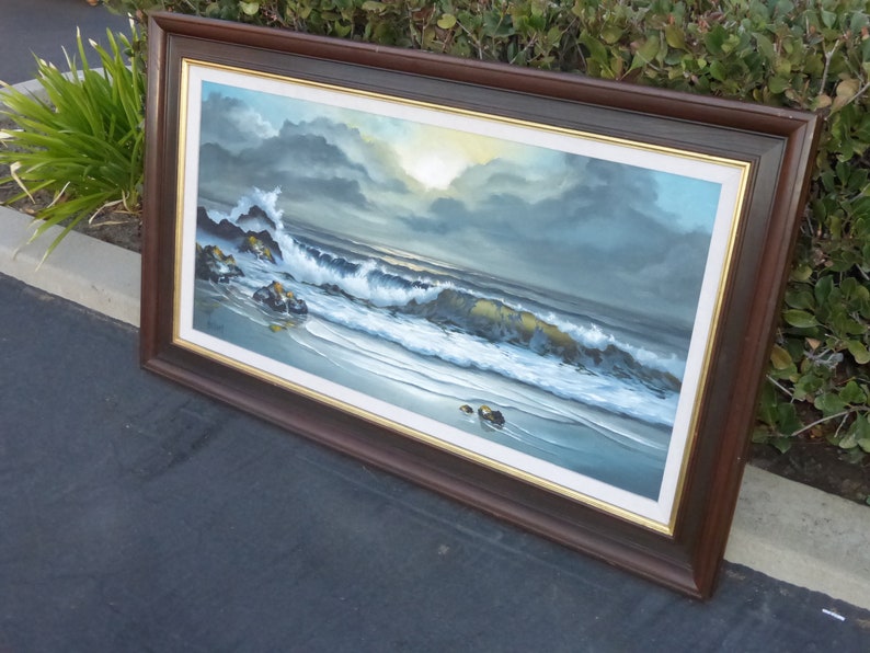 Vintage Oil on Canvas Painting California Seascape Signed Drieband 1968 image 3