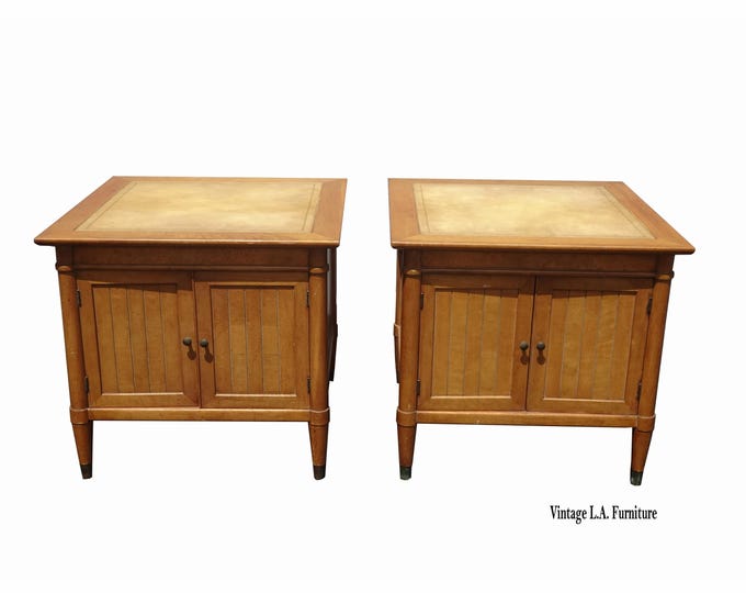 Pair of Vintage Mid Century Modern Weimen End Tables w Leather Tops