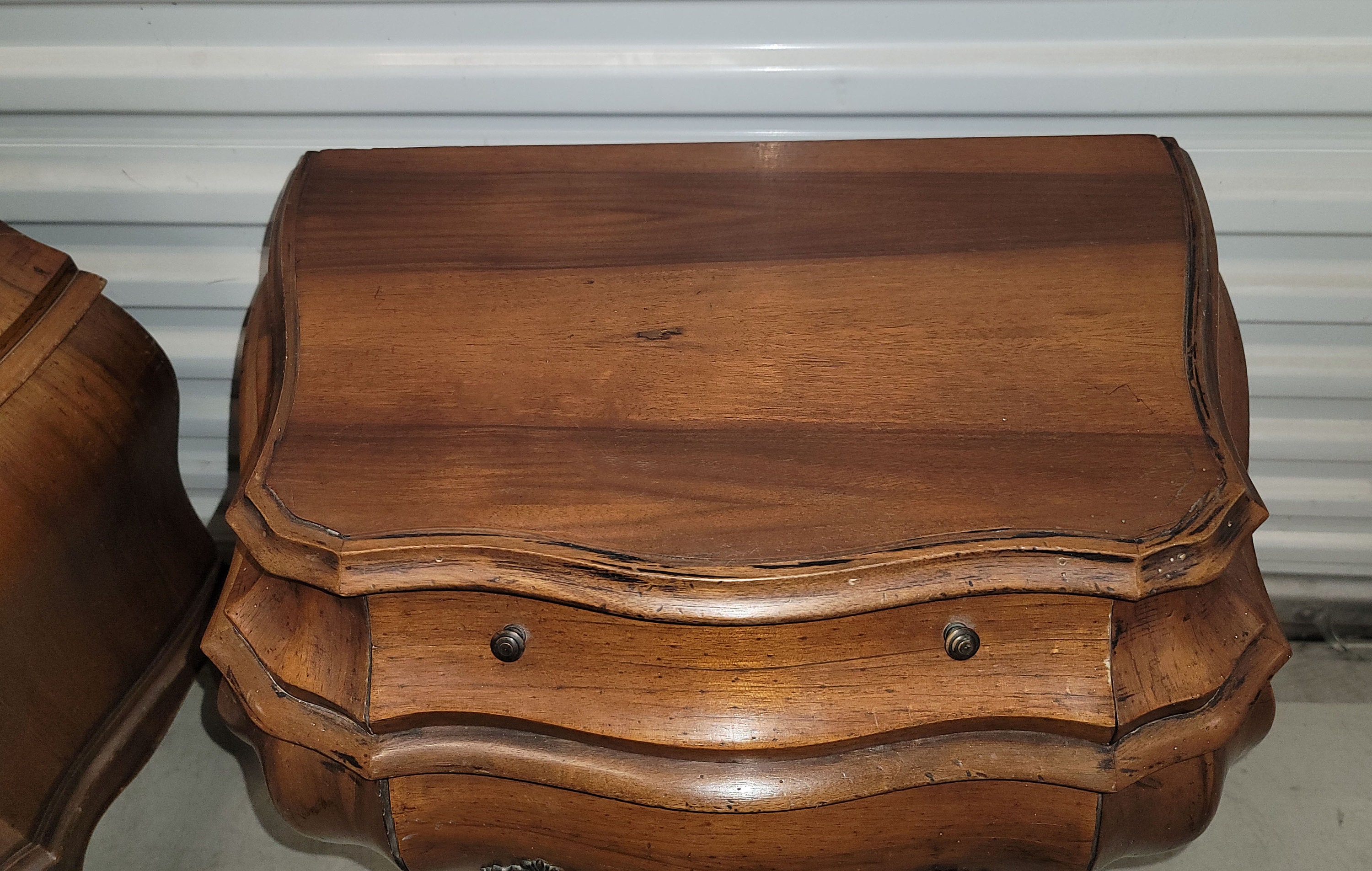 Pair of French Country Louis XV Brown Bombay Bombe Nightstands Made in