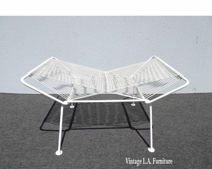 Vintage Mid Century Modern White Rubber Webbed Bench