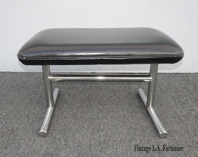 Vintage Mid Century Modern Chrome Bench w Black Vinyl Fabric