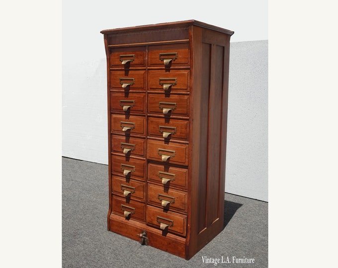 Antique Oak Shannon Industrial Double File Cabinet Flat File Made in London England