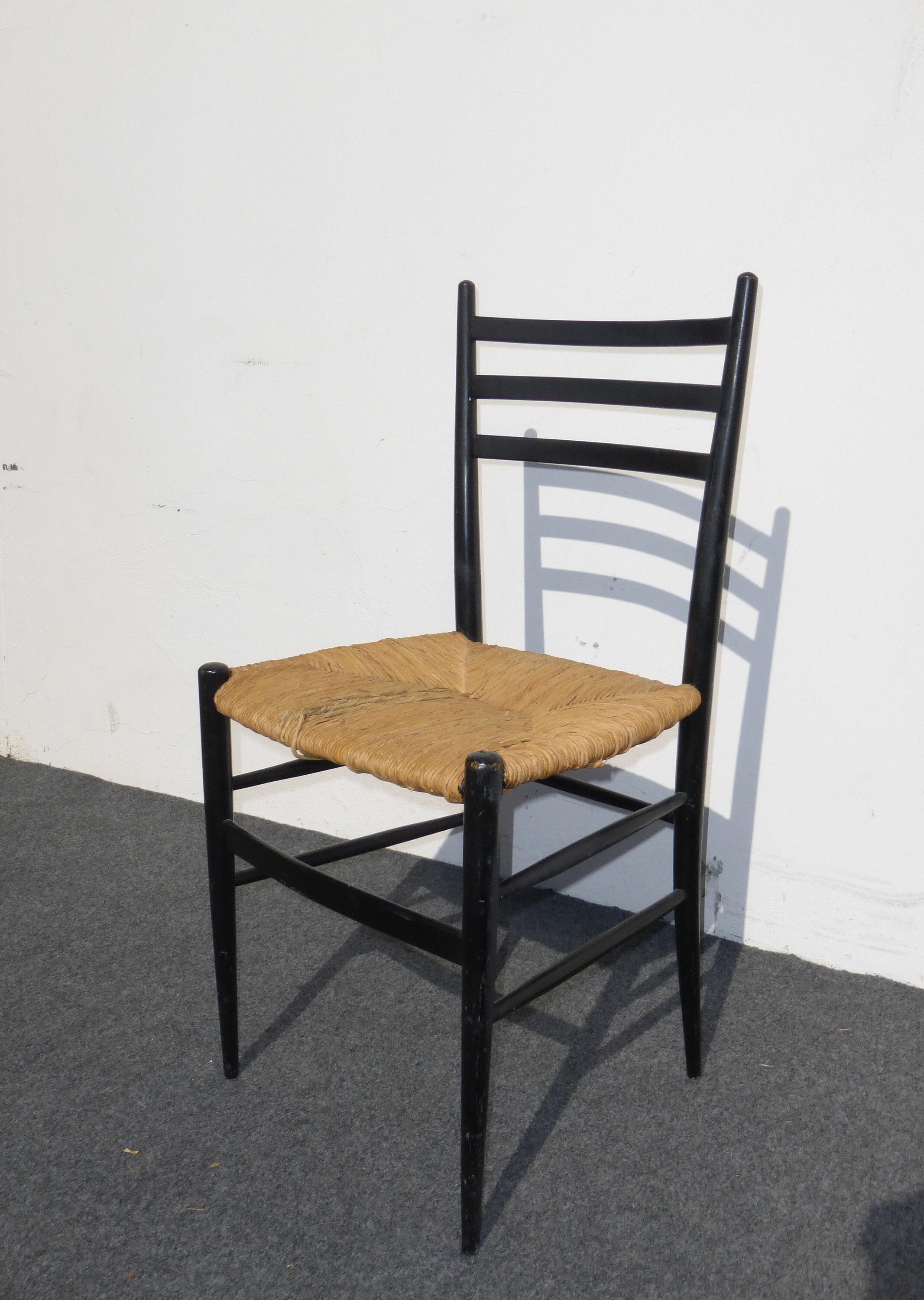 Vintage Ladder Back Black Rush Accent Chair