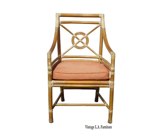 Vintage McGuire Mid Century Target Back Bamboo Arm Chair ~Dining Chair w Leather