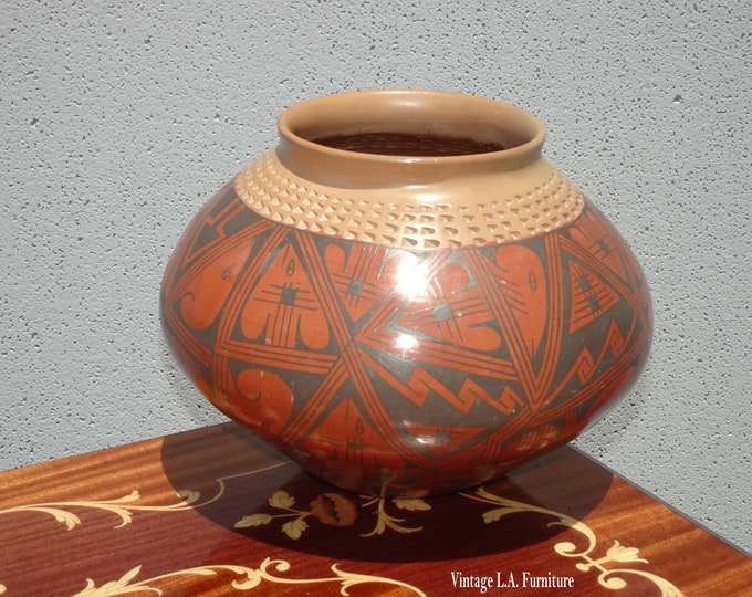 Vintage Southwestern Burnt Orange Pottery Vase signed Tony Siqueira