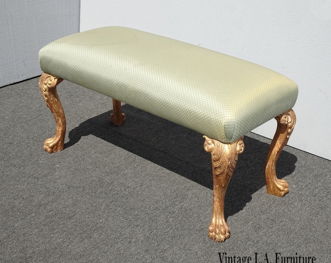 Vintage French Provincial Green Bedside Bench w Gold Cabriole Legs Made in Italy