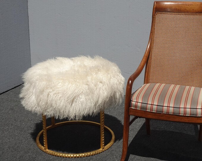 Contemporary Modern Style Bench with White Faux Mangolian Fur West Elm Style