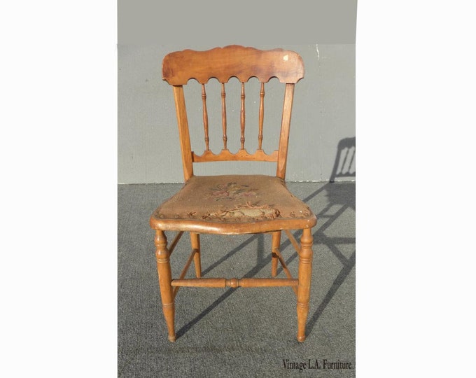 Antique Accent Chair w Vintage Floral Tapestry Seat Cover