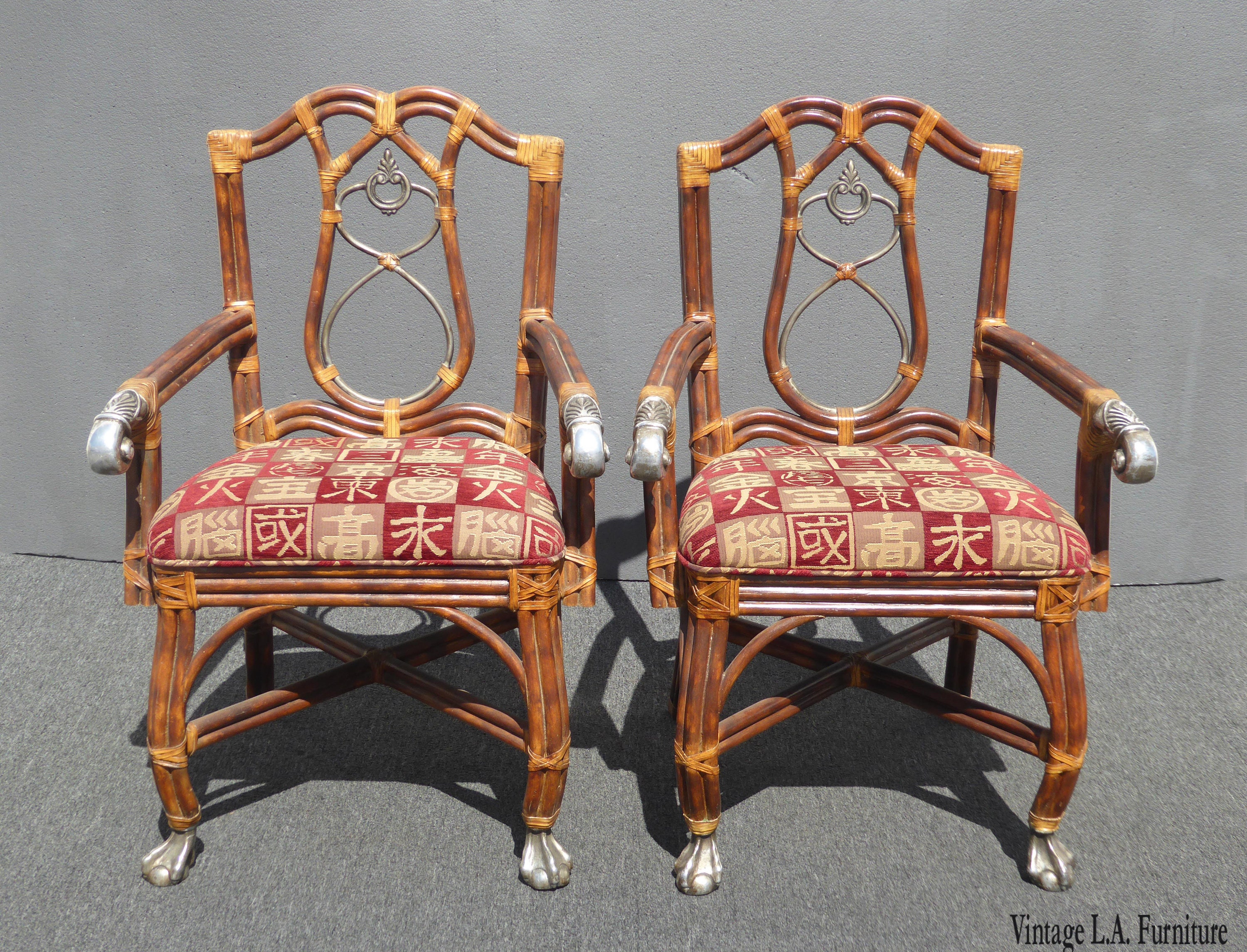 Pair Vintage Tommy Bahama Style Red Accent Arm Chairs Ball