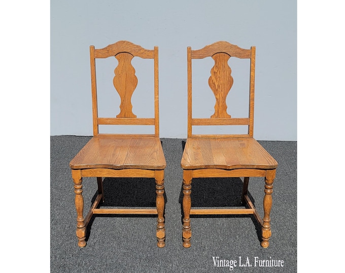 Pair of Vintage French Country Farmhouse Oak Side Chairs