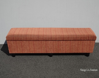 Vintage Mid Century Modern Orange Bench with Storage