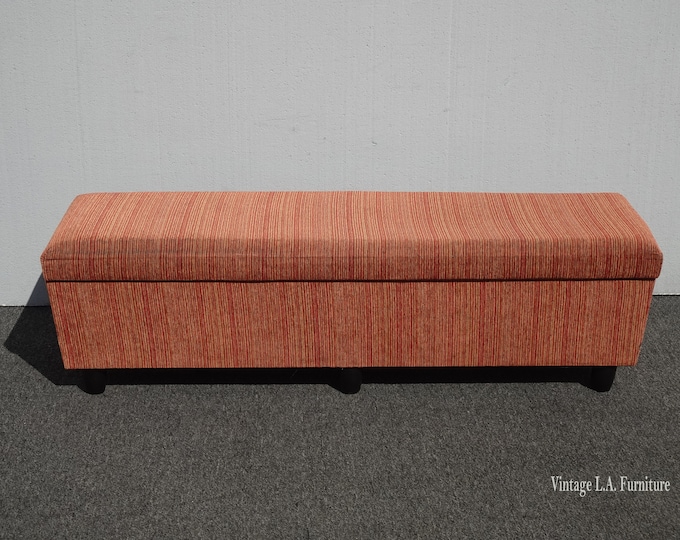 Vintage Mid Century Modern Orange Bench with Storage