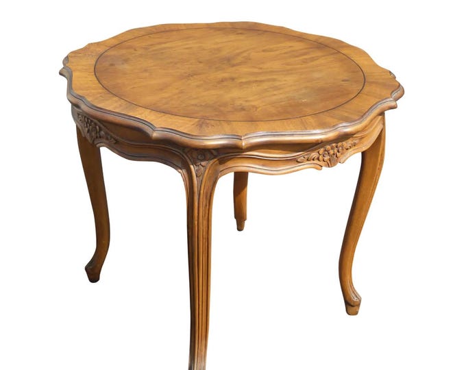 Vintage Karges Furniture French Provincial Round Carved Wood Side Table