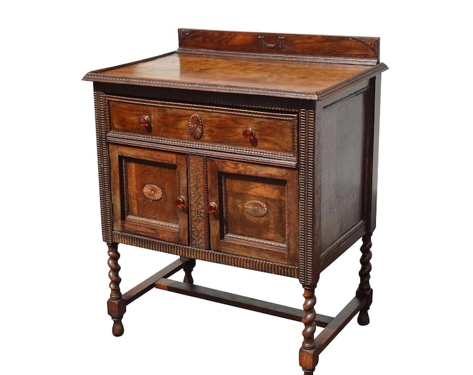 Vintage Mission Barley Twist Oak Server Cabinet ~ Sideboard Buffet Side Table