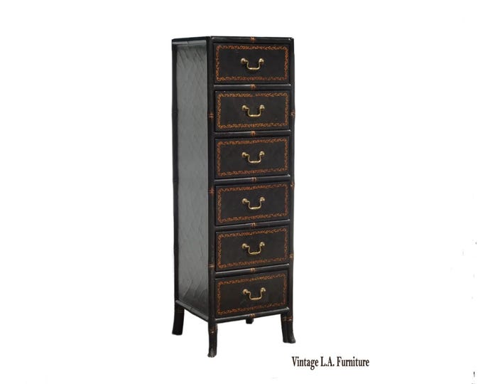 Vintage Black Tall Chest Of Drawers Chinese Ebonized Lingerie Dresser