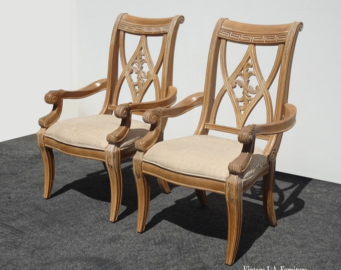 Pair Vintage Bernhardt Furniture Solid Wood Dining Room Armchairs ~ Chairs 1of 3