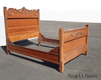 Vintage French Country Brown Full Bed Frame Headboard & FB Scrolled Onlays #2