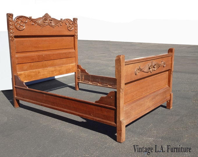 Vintage French Country Brown Full Bed Frame Headboard & FB Scrolled Onlays #2