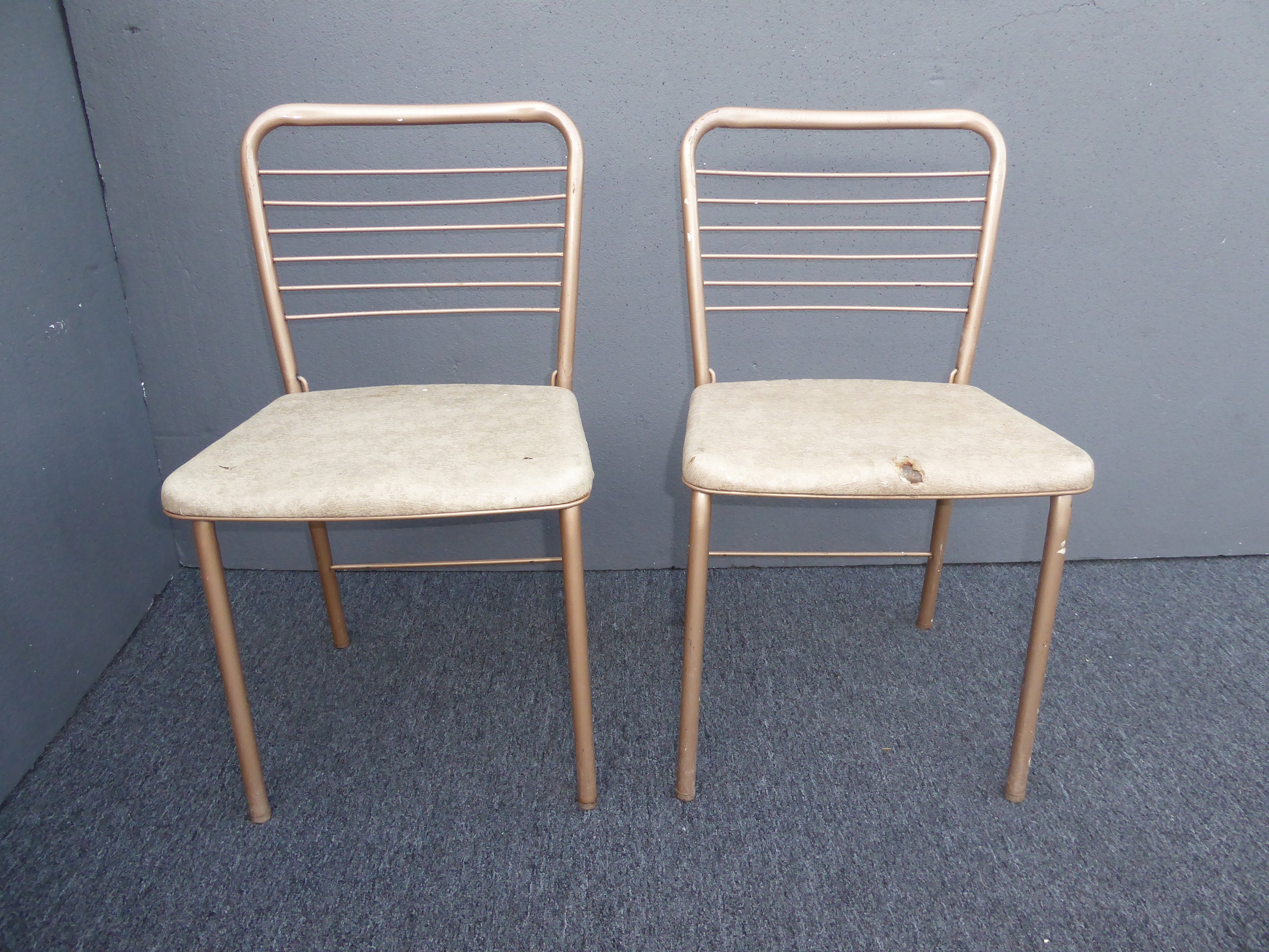 Pair Vintage Mid Century Modern Retro Tan Folding Metal Chairs Etsy