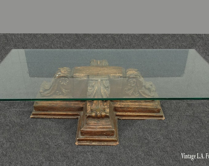 Large Vintage French Scrolled Pedestal Cocktail Coffee Table ~ Spanish Style