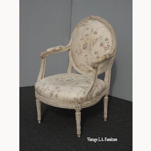 Vintage French Provincial Bergere Off White Floral Side Chair