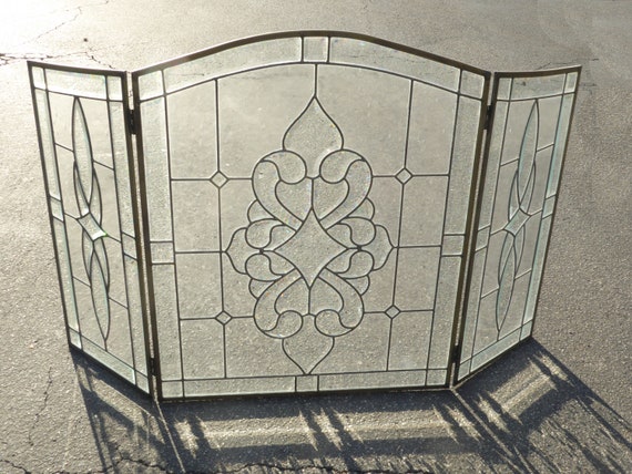 Vintage French Country Three Panel Leaded Glass Fireplace Etsy