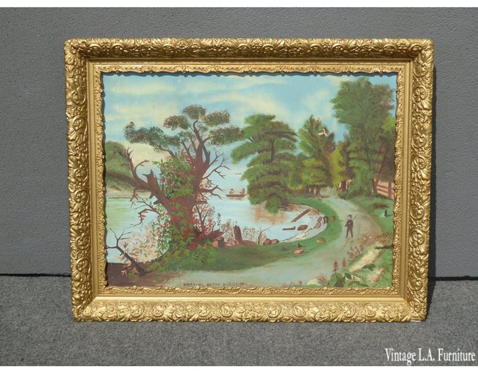 Antique Picture Painting Oil 1880's "Morning on the Mississippi" by Glivater