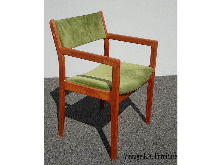 Vintage Mid Century Danish Modern Green Teakwood Side Chair 1960's