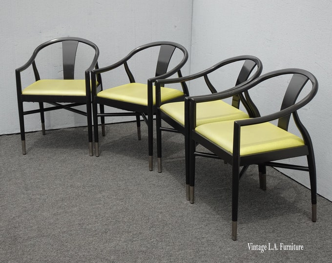 Four Mid Century Modern Lime Green Dining Chairs by Lewis Mittman