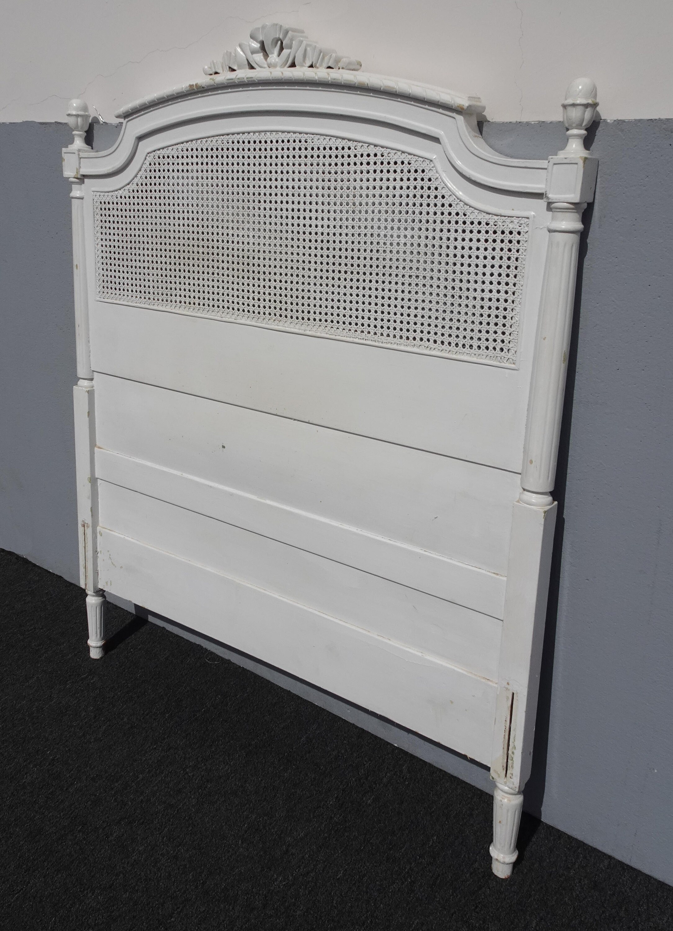 Vintage French Country White Shabby Chic Bed Frame XL Twin Headboard
