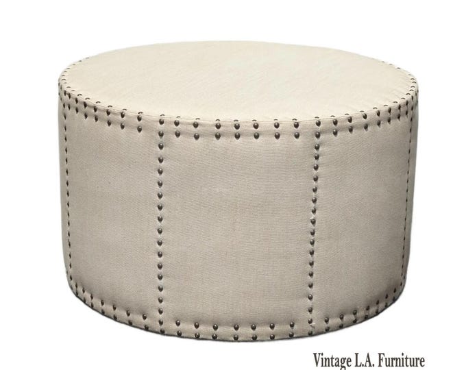 French Country Off White Large Ottoman Bench w Decorative Nails ~ Coffee Table