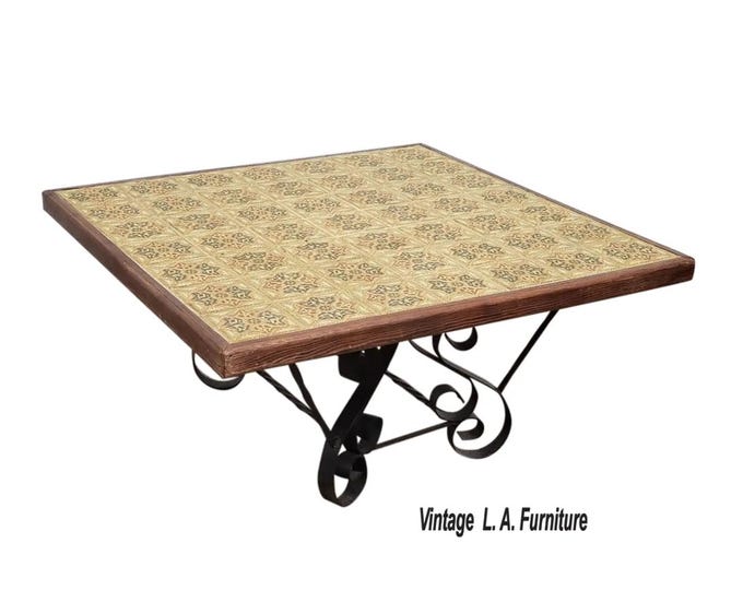 Vintage Montery Style Tiled Coffee Table w Wrought Iron Base ~ Spanish Style