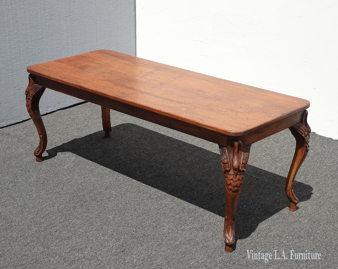 Vintage French Country Rustic Oak Coffee Table with Swan Legs 2of2