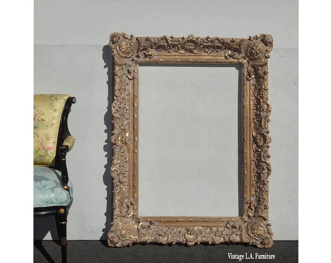 Large 50" Tall Vintage French Baroque Gold Ornate Wall Mantle Picture Frame