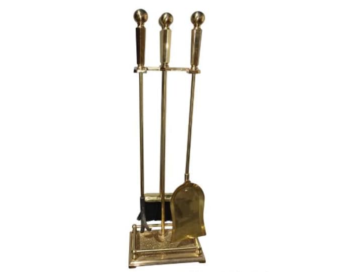 Vintage French Country Gold Brass Fireplace Tools w Three Tools