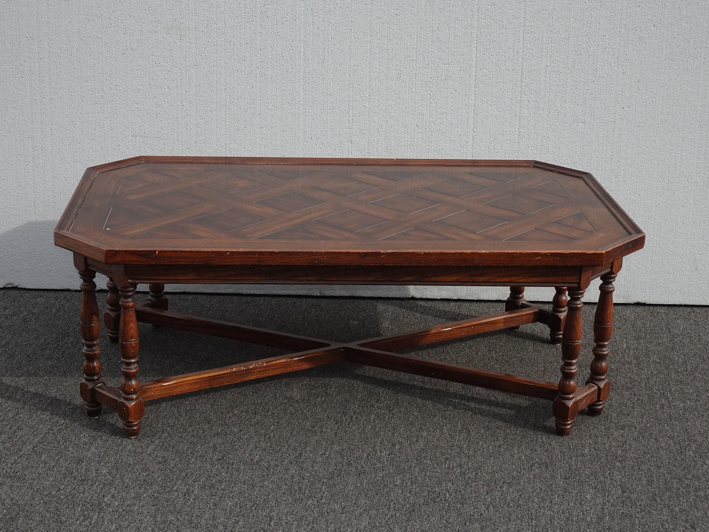 Vintage French Country Eight Legs Onlay Cocktail Coffee Table by Henredon