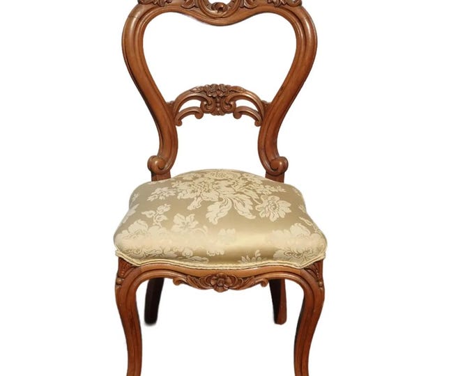 Vintage Victorian French Country Balloon Back Chair with Carved Frame