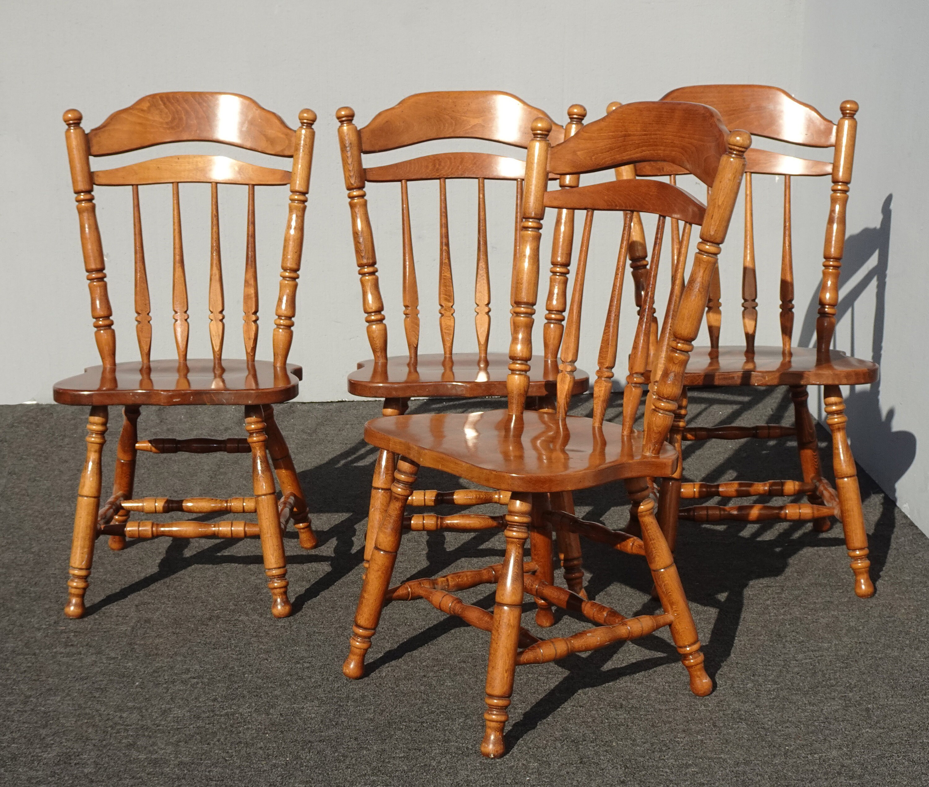 Set of Four Vintage French Country Maple Dining Room Chairs Made in