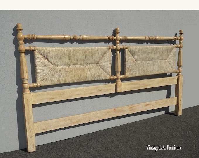 Vintage French Shabby Chic Rush King Headboard