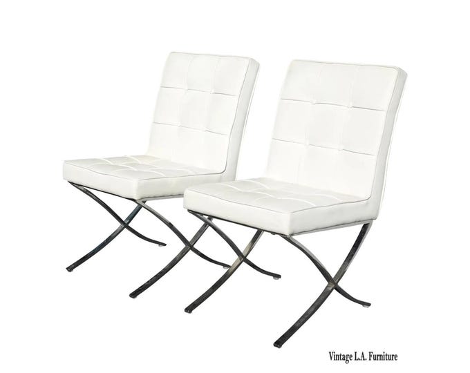 Pair of Mid Century Modern Tufted Side Chairs ~ Barcelona Style