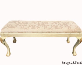 Vintage French Country Yellow Bench with Cabriole Legs