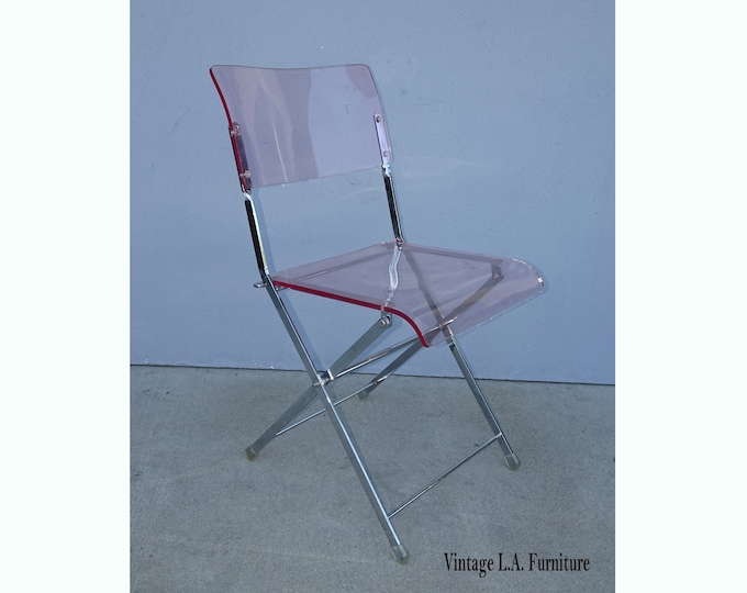 Vintage Chrome Hollywood Regency Pink Lucite Chair ~ Folding Vanity Chair