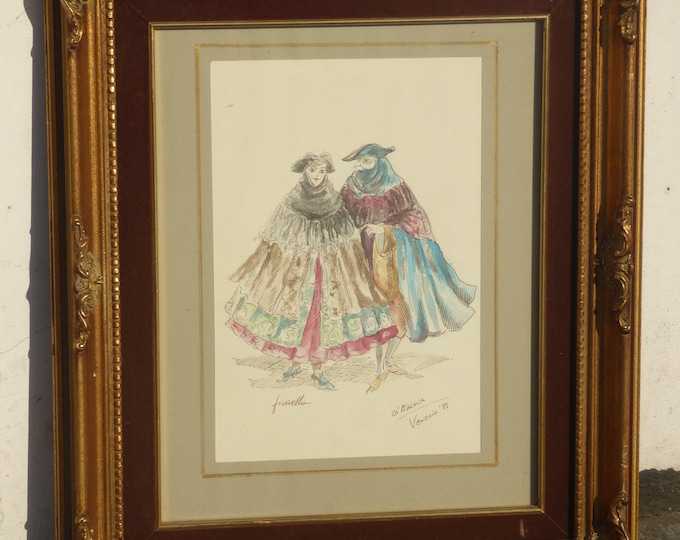 Vintage Etching Picture of Man & Woman signed by Fiorello 88'