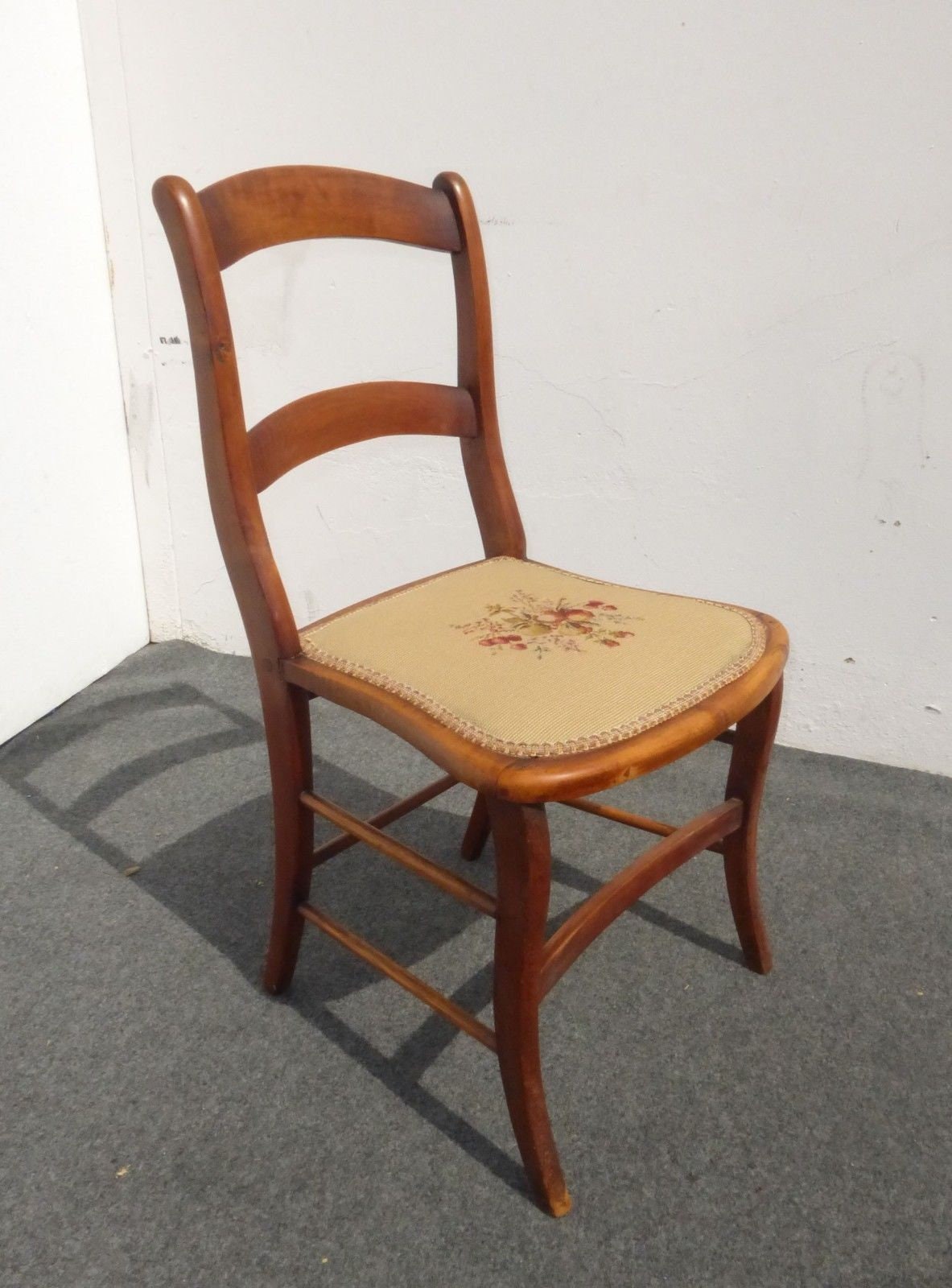 Set of Four Antique Floral Design Needlepoint Seat Side Chairs