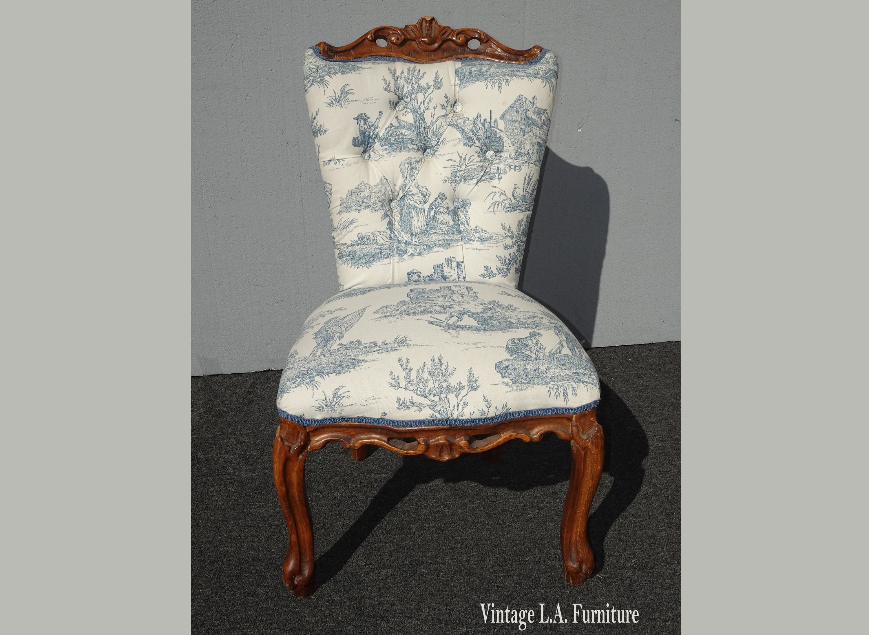 Vintage French Country Shabby Chic Toile Blue and White Vanity