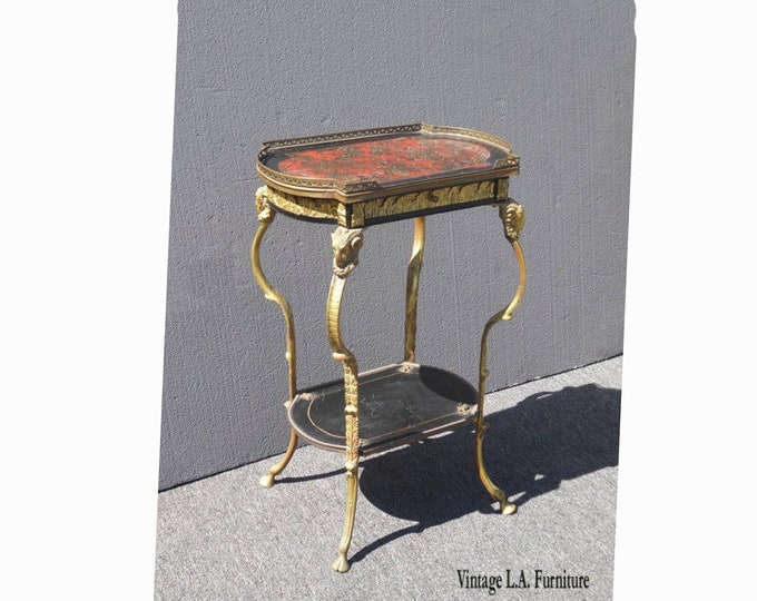 Antique Brass Rams Head Ornate Directoire Gueridon Table w Hoof Feet