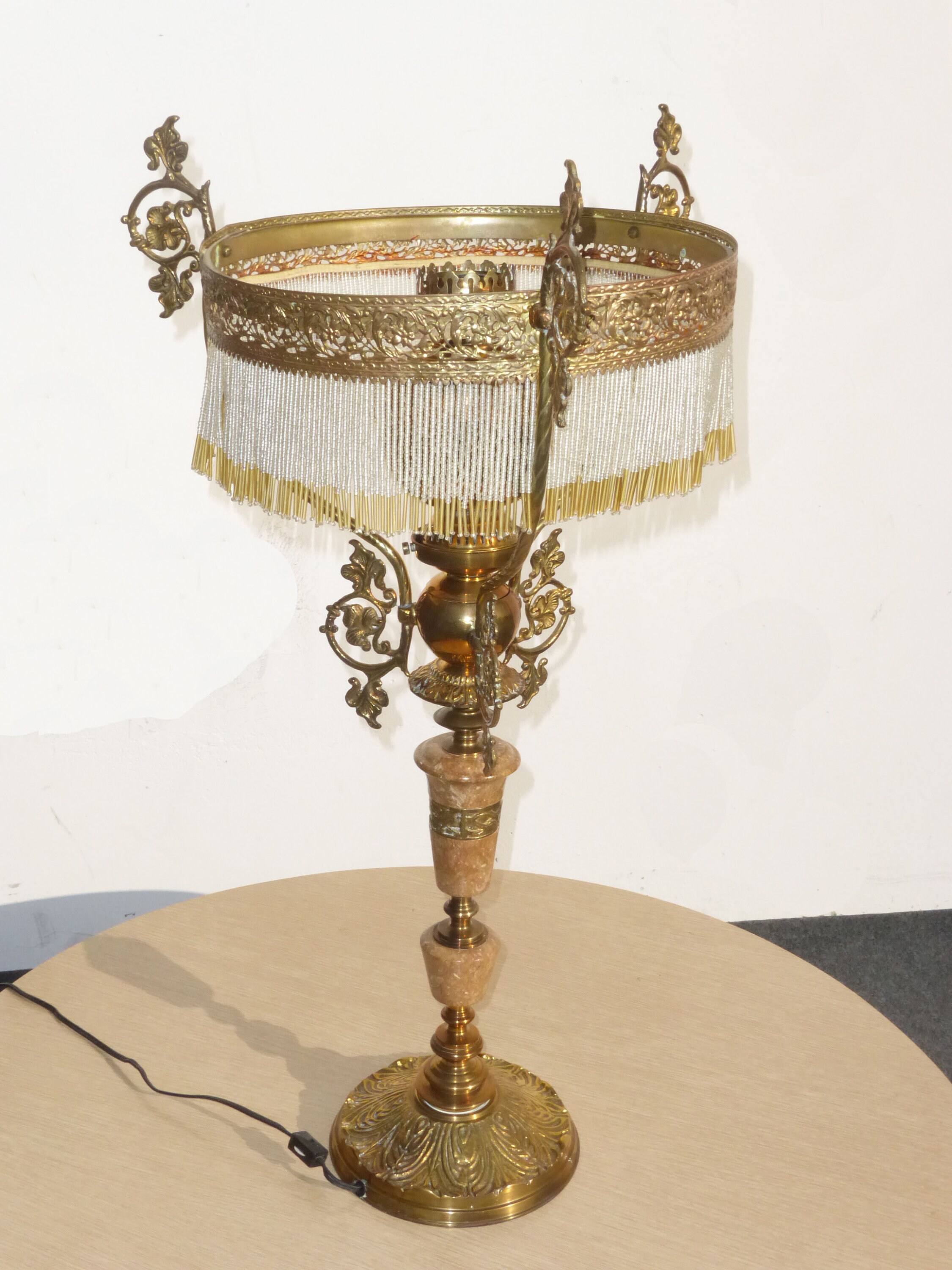 Vintage Ornate French Provincial Table Lamp Light Beaded Lamp Shade