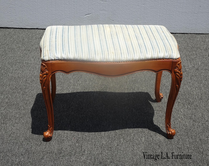 Vintage French Country Blued Stripped Bench Stool