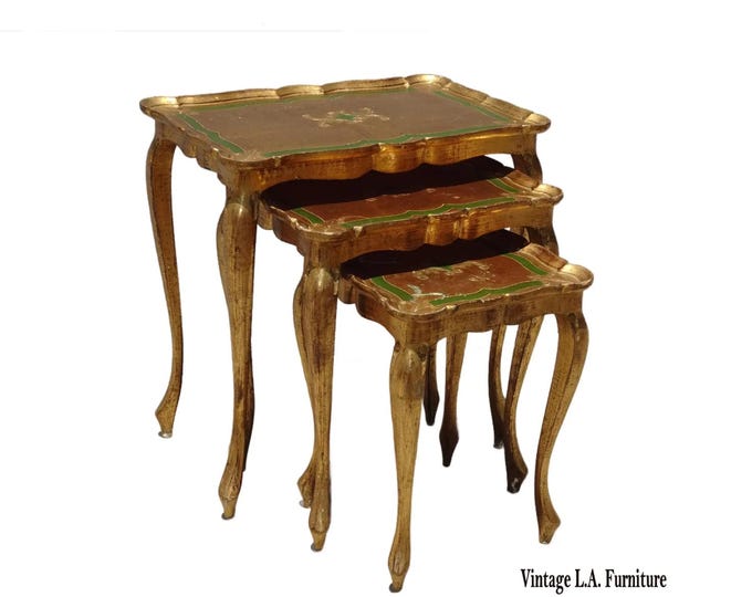 Set of Three Vintage Florentine Gold Gilt Nesting Tables Made in Italy
