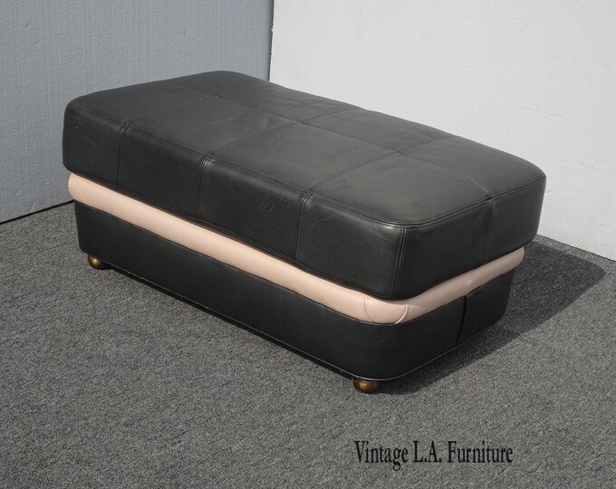 Vintage Hancock & Moore Brown and Tan Leather Ottoman on Castors ~ Bench
